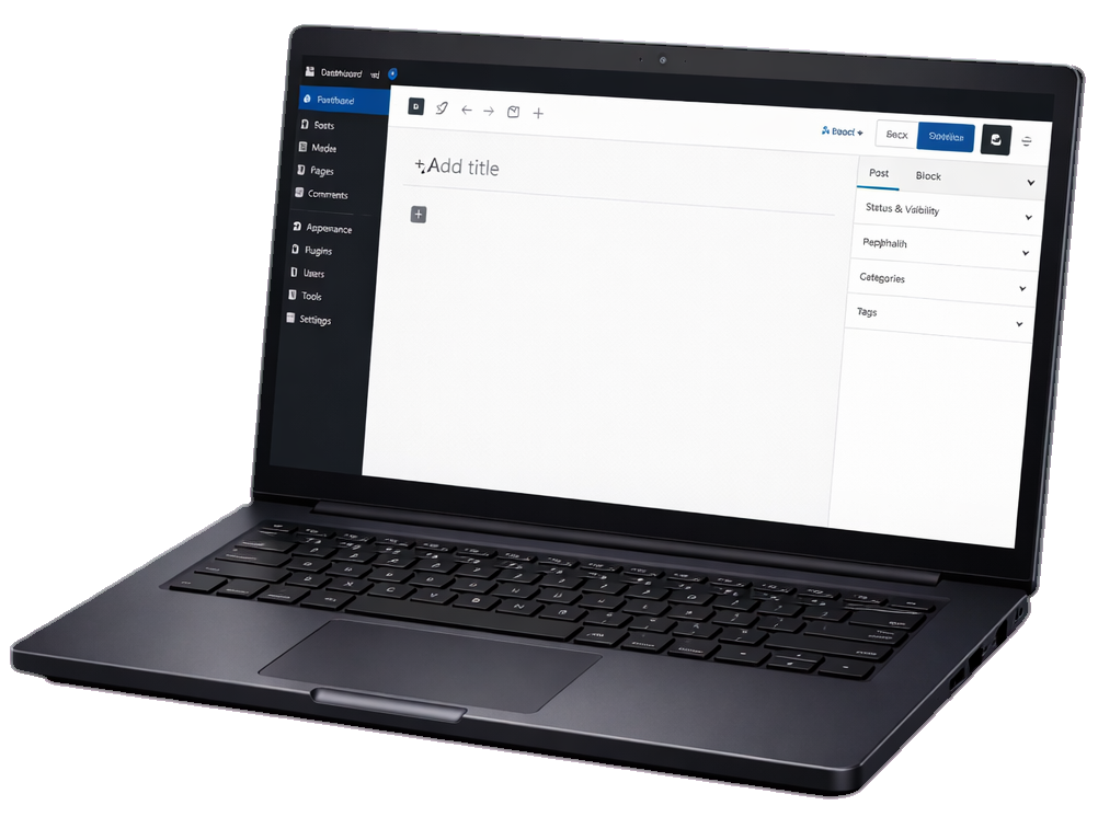 WordPress dashboard on laptop